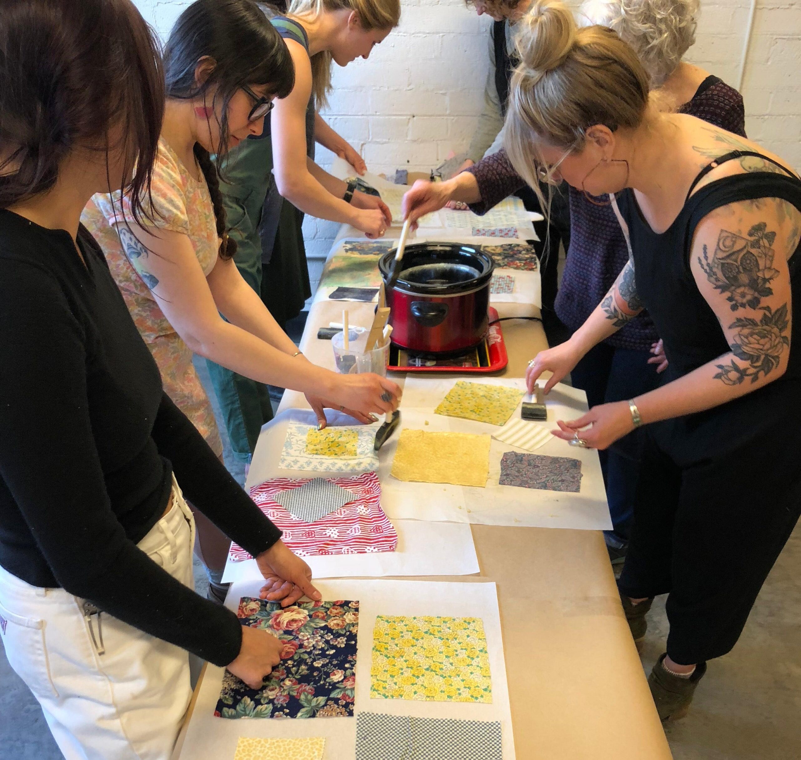 Participants making reusable beeswax wraps
