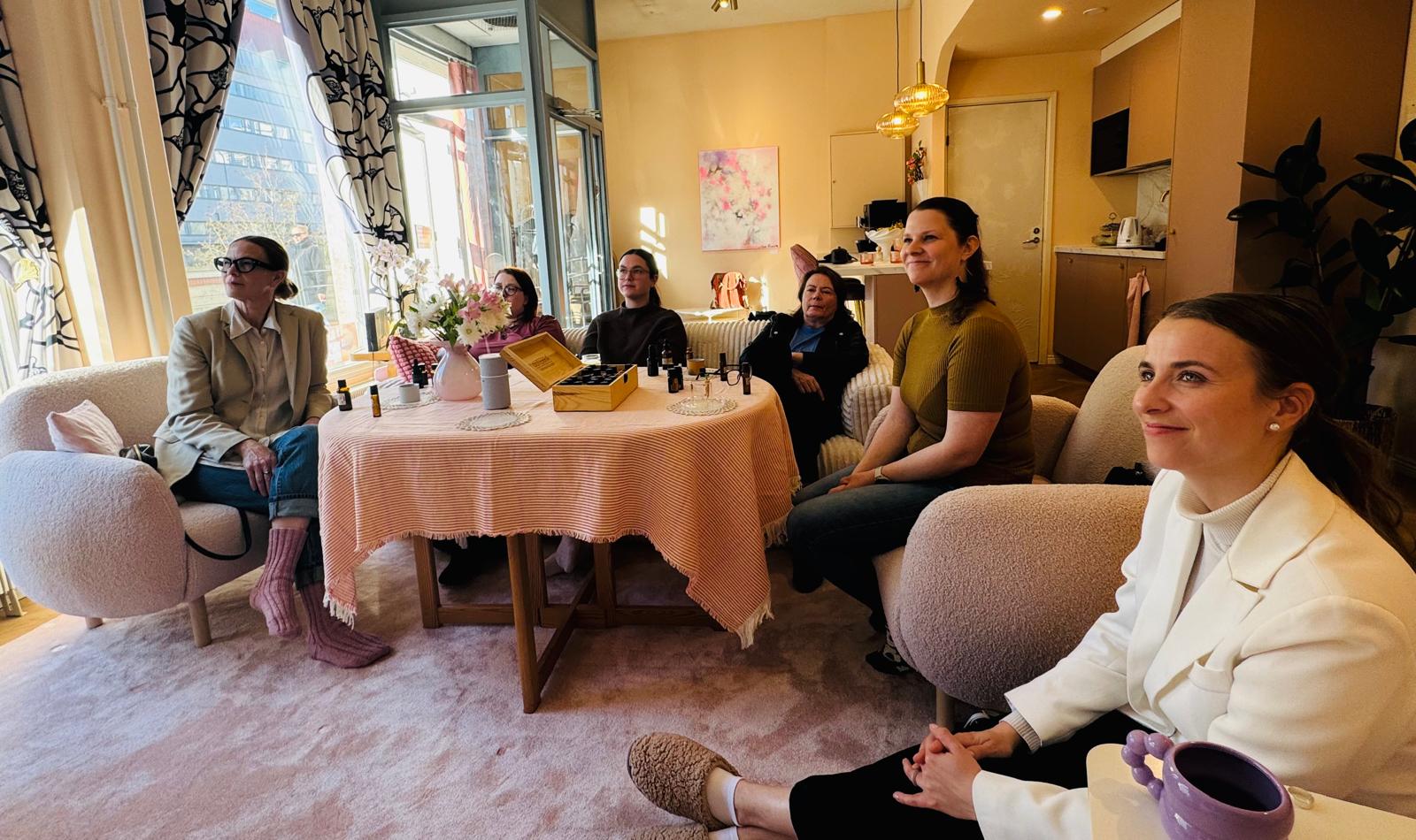 Participants taking part in an essential oil workshop